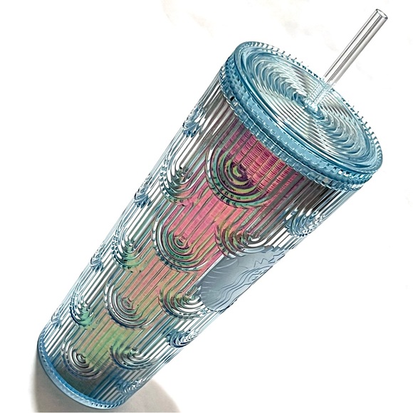 Starbucks Iridescent Mermaid Scale Cold Cup Tumbler with Straw 24oz Blue - Picture 7 of 13